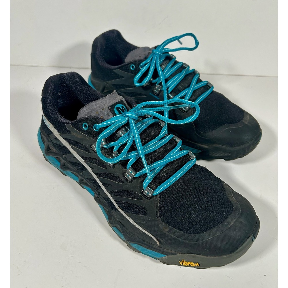 Merrell All Out‎ Peak Womens Trail Running Shoes Black Teal Vibram Sneakers Sz 9